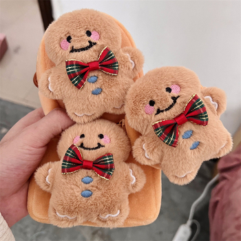 Plišani Gingerbread Man novčanik za kovance – kvadratni, slatki crtani dizajn, okrugla kutija za slušalice, prijenosna mini torbica