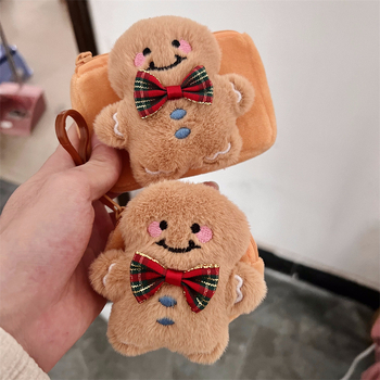 Plišani Gingerbread Man novčanik za kovance – kvadratni, slatki crtani dizajn, okrugla kutija za slušalice, prijenosna mini torbica