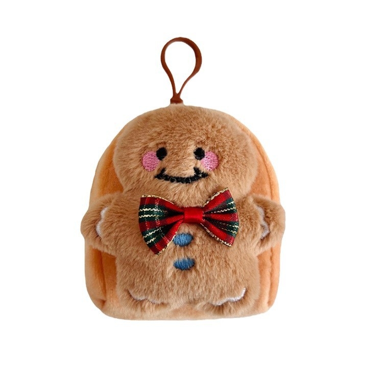 Plišani Gingerbread Man novčanik za kovance – kvadratni, slatki crtani dizajn, okrugla kutija za slušalice, prijenosna mini torbica