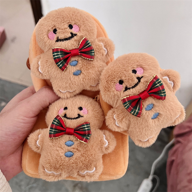Plišani Gingerbread Man novčanik za kovance – kvadratni, slatki crtani dizajn, okrugla kutija za slušalice, prijenosna mini torbica