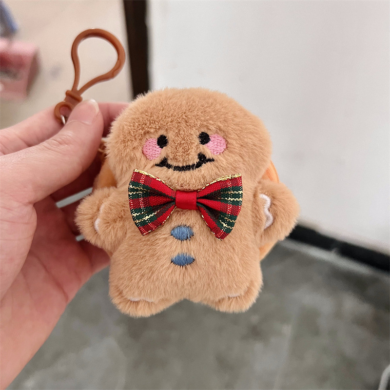 Plišani Gingerbread Man novčanik za kovance – kvadratni, slatki crtani dizajn, okrugla kutija za slušalice, prijenosna mini torbica