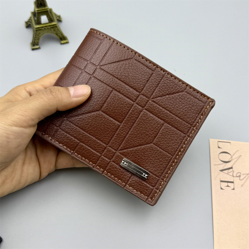 Férfi pénztárca koreai stílusban, minimalist design, nagy kapacitás, PU bőr Lychee textúrával, méret 11,5 × 9,5 × 1,5 cm