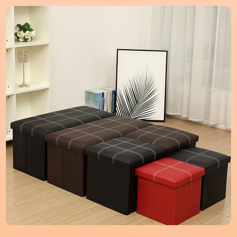 PU kožni minimalistički stolić za pohranu – kvadratna kutija za pohranu i sklopiva stolica za odrasle, E18. Dimenzije: 30x30x30 cm, 38x38x38 cm, 76x38x38 cm