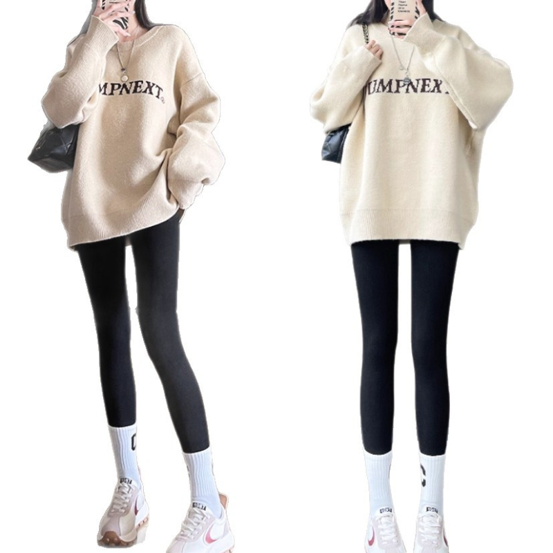 Női szürke függőleges csíkos termikus leggings fleece-béléssel, vastag kötésű, szoros