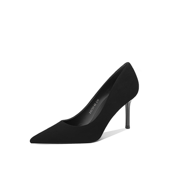 Baka Fu női irodai cipő, fekete velúr, hegyes orrú, 6-8 cm-es sarok, formális viselet
