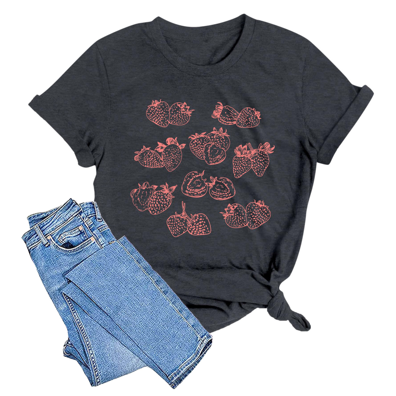 Ženski pamuk T-shirt s otiskom toplinskog transfera, kratki rukav, okrugli izrez, ležeran kroj, ljeto 2024