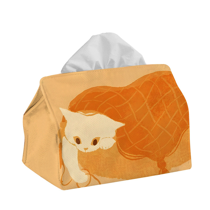 Kórejský štýl – teplý tón mačiatkovej vreckovky, krabička na stol, dekor z bavlny a ľanu
