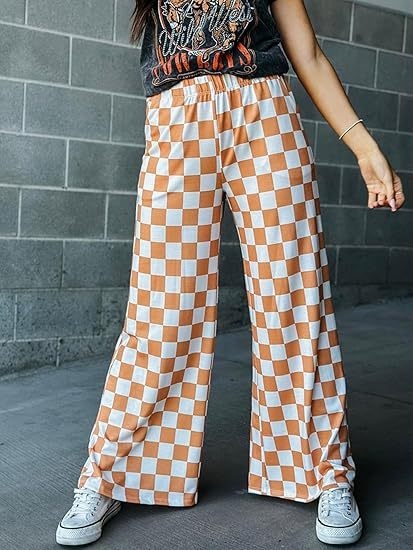 Pantaloni casual pentru femei cu imprimeu carouri, talie înaltă și croială largă, stil european și american.