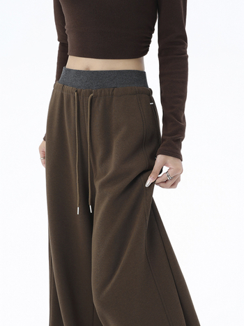 Pantaloni sport pentru femei, siluetă în stil american, blocuri de culoare cu relief, talie înaltă, croi larg, pantaloni casual de primăvară
