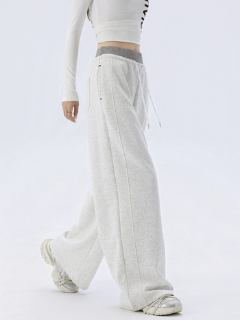 Pantaloni sport pentru femei, siluetă în stil american, blocuri de culoare cu relief, talie înaltă, croi larg, pantaloni casual de primăvară