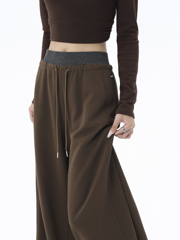 Pantaloni sport pentru femei, siluetă în stil american, blocuri de culoare cu relief, talie înaltă, croi larg, pantaloni casual de primăvară