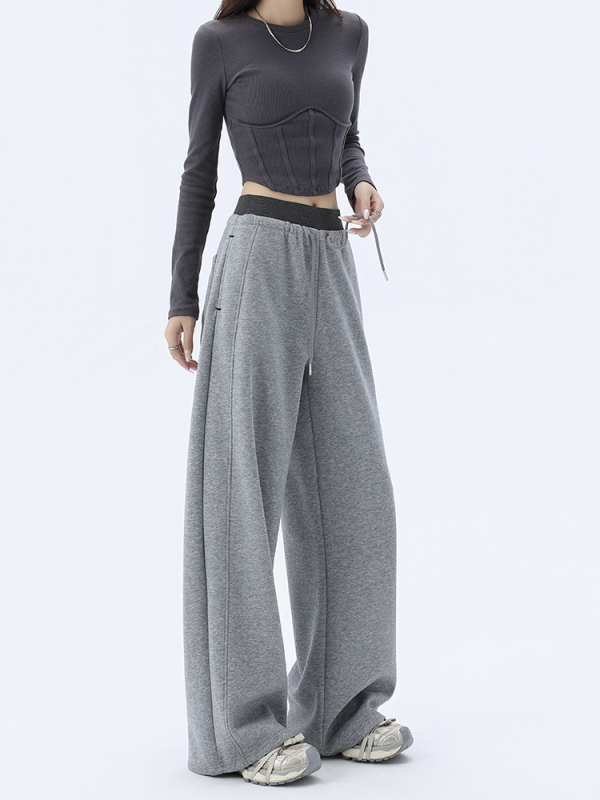 Pantaloni sport pentru femei, siluetă în stil american, blocuri de culoare cu relief, talie înaltă, croi larg, pantaloni casual de primăvară