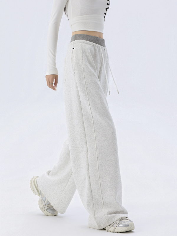 Pantaloni sport pentru femei, siluetă în stil american, blocuri de culoare cu relief, talie înaltă, croi larg, pantaloni casual de primăvară