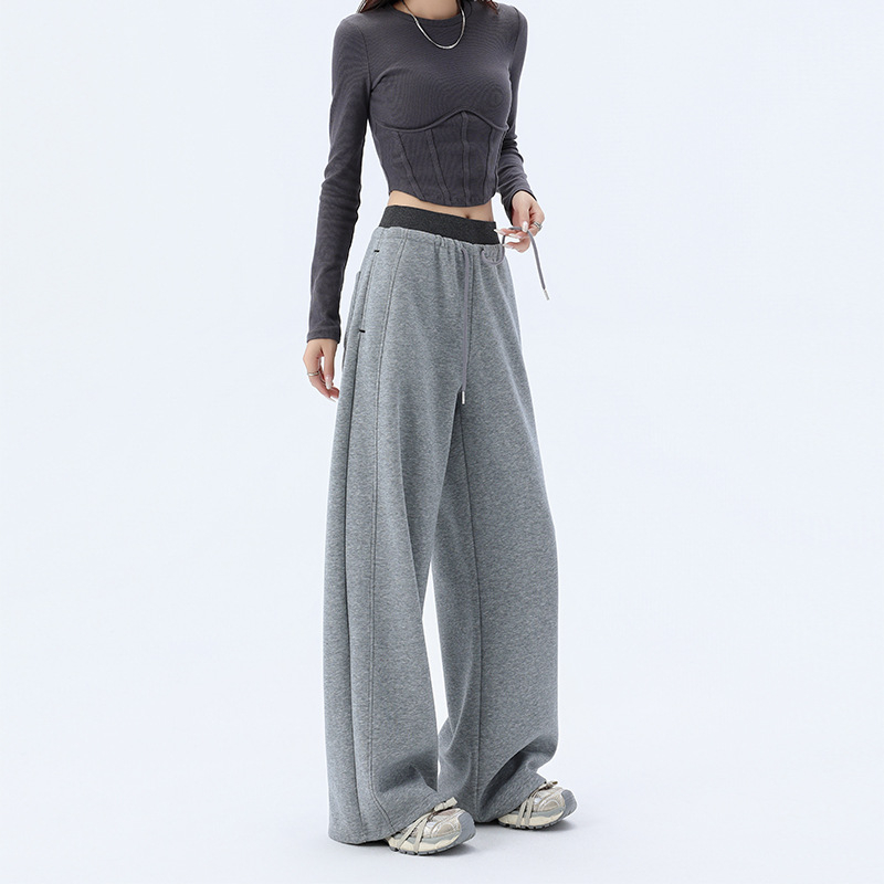 Pantaloni sport pentru femei, siluetă în stil american, blocuri de culoare cu relief, talie înaltă, croi larg, pantaloni casual de primăvară