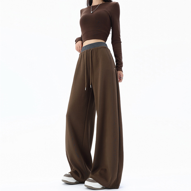 Pantaloni sport pentru femei, siluetă în stil american, blocuri de culoare cu relief, talie înaltă, croi larg, pantaloni casual de primăvară