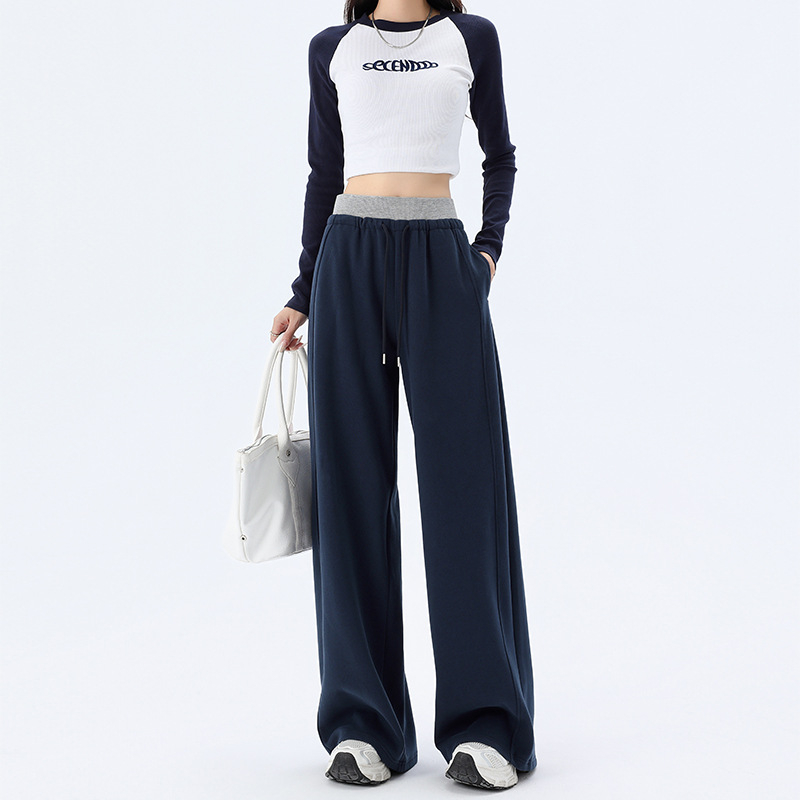 Pantaloni sport pentru femei, siluetă în stil american, blocuri de culoare cu relief, talie înaltă, croi larg, pantaloni casual de primăvară