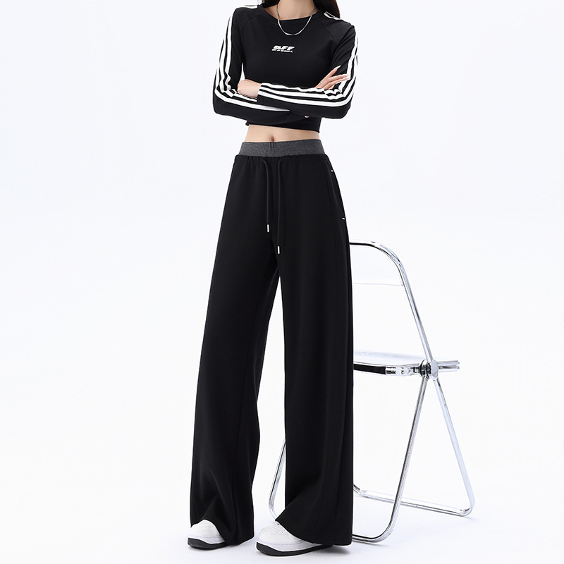 Pantaloni sport pentru femei, siluetă în stil american, blocuri de culoare cu relief, talie înaltă, croi larg, pantaloni casual de primăvară