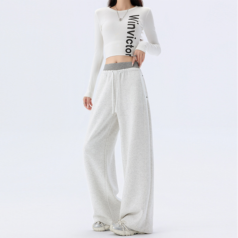 Pantaloni sport pentru femei, siluetă în stil american, blocuri de culoare cu relief, talie înaltă, croi larg, pantaloni casual de primăvară