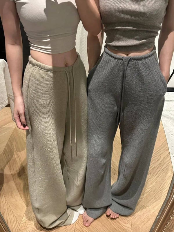 Pantaloni trening kaki pentru femei, primăvara 2026, croi îngust, talie înaltă, croi drept lejer, pantaloni largi