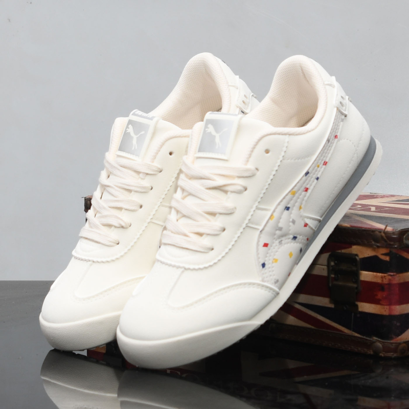 Adidași casual din piele, unisex, pentru primăvară-vară, talpă din cauciuc, design color-block, șireturi, căptuțe textile, respirabili