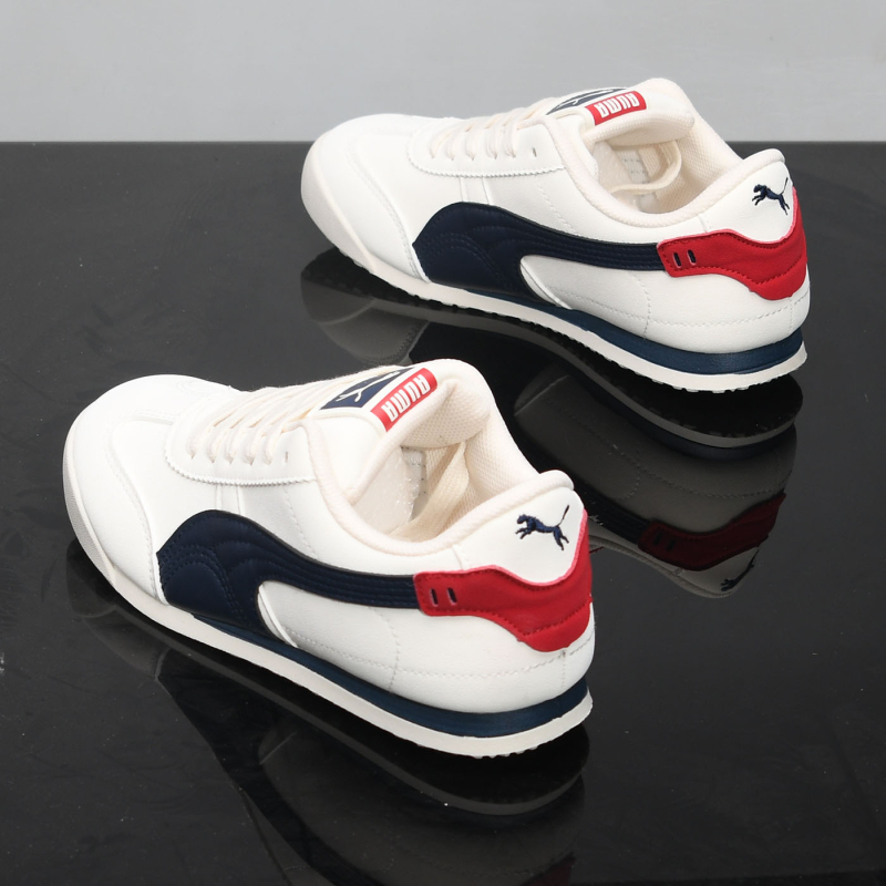 Adidași casual din piele, unisex, pentru primăvară-vară, talpă din cauciuc, design color-block, șireturi, căptuțe textile, respirabili