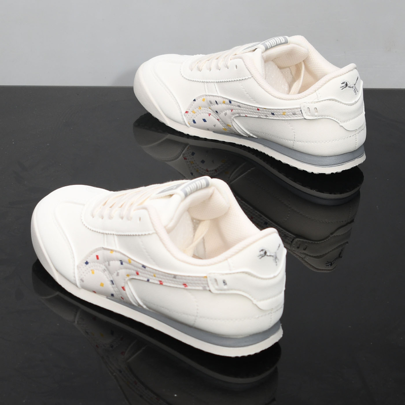 Adidași casual din piele, unisex, pentru primăvară-vară, talpă din cauciuc, design color-block, șireturi, căptuțe textile, respirabili