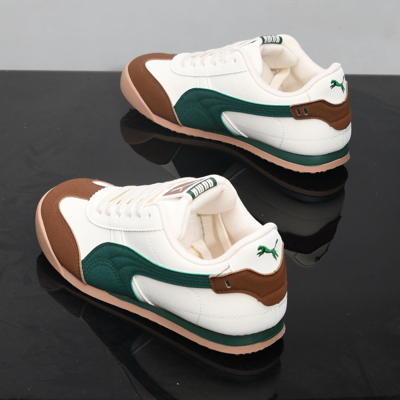 Adidași casual din piele, unisex, pentru primăvară-vară, talpă din cauciuc, design color-block, șireturi, căptuțe textile, respirabili