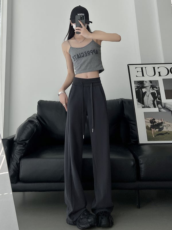 Pantaloni de trening pentru femei, gri închis, talie înaltă, croială dreaptă, primăvară–toamnă 2026, Lulu pantaloni magici