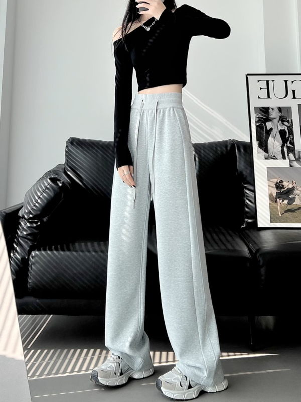 Pantaloni de trening pentru femei, gri închis, talie înaltă, croială dreaptă, primăvară–toamnă 2026, Lulu pantaloni magici