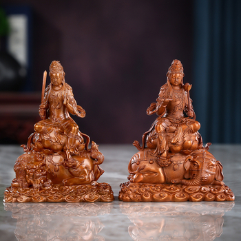 Bakrena statua Manjushri-Puxian u sjedećem položaju za dom i ured – mini Buddha ukras