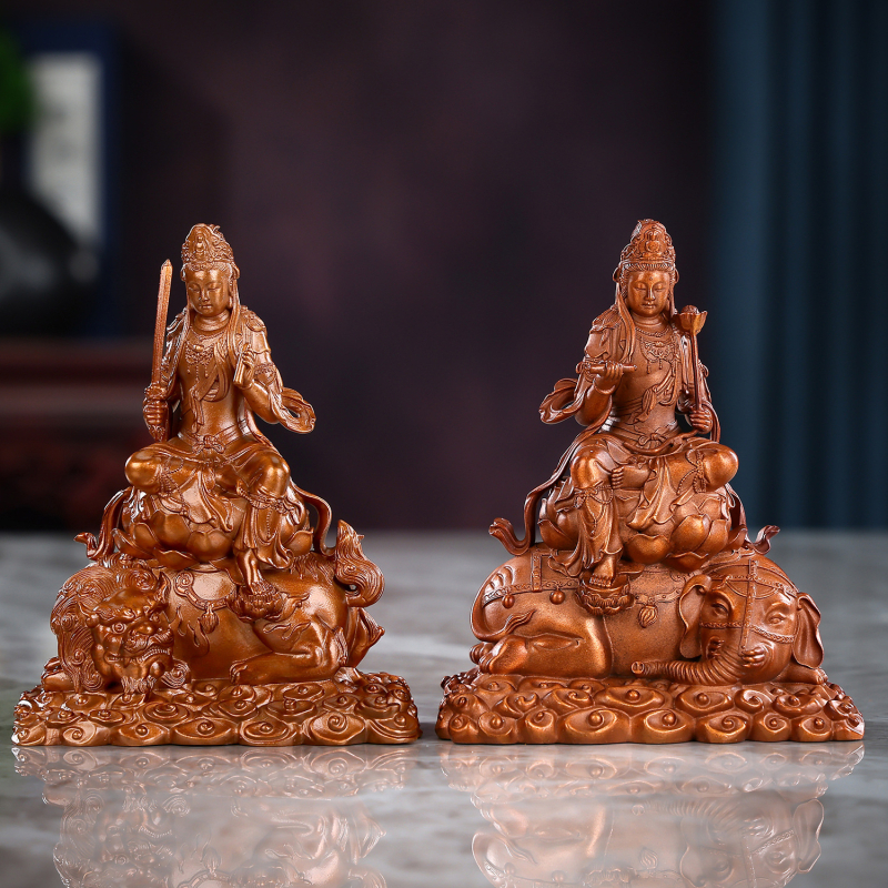 Bakrena statua Manjushri-Puxian u sjedećem položaju za dom i ured – mini Buddha ukras
