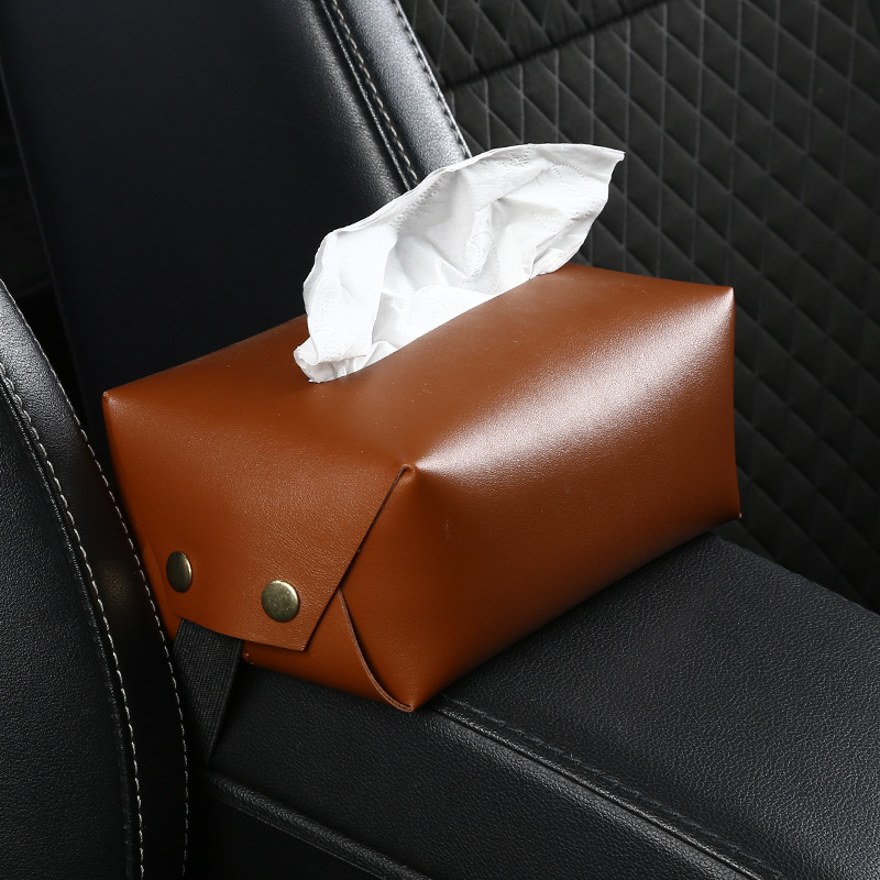 Kožna kutija za maramice za automobil, za naslon za ruku, fiksna, vodootporna, s otiskom loga, dimenzije 18 × 12 × 9,5 cm