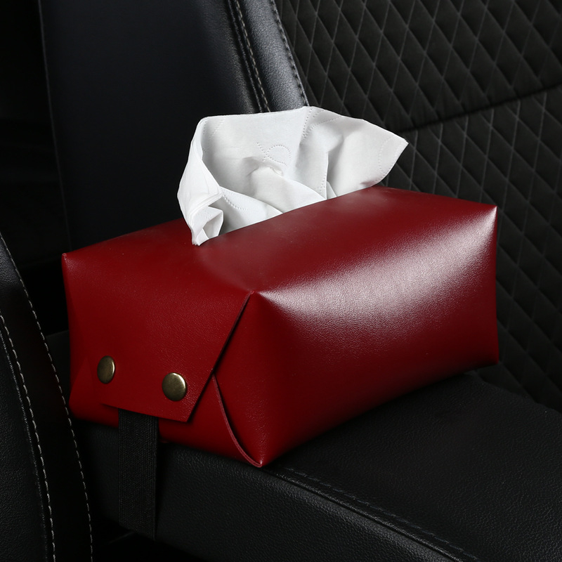 Kožna kutija za maramice za automobil, za naslon za ruku, fiksna, vodootporna, s otiskom loga, dimenzije 18 × 12 × 9,5 cm
