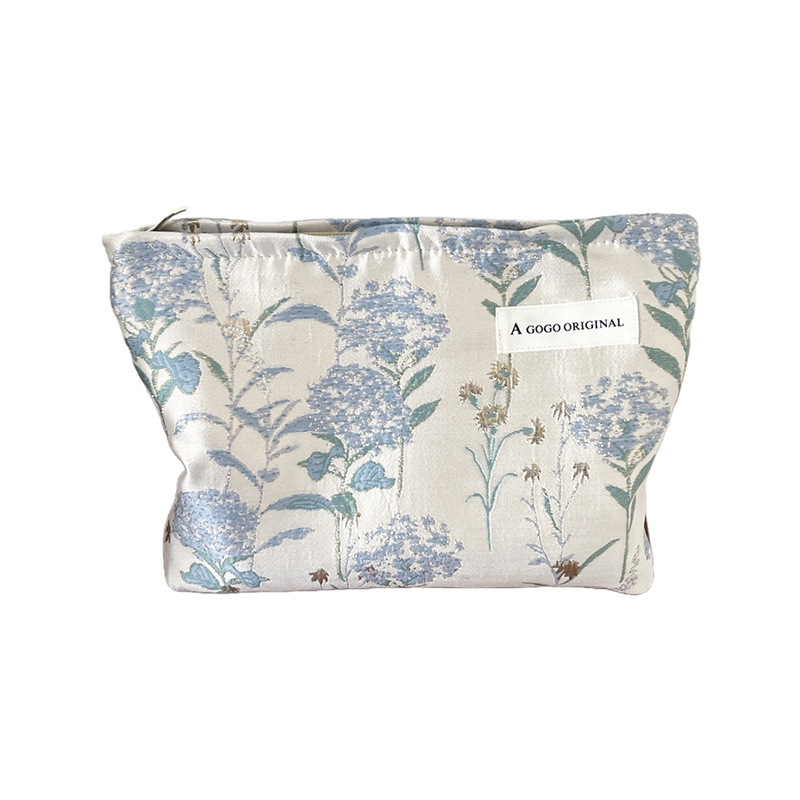 Θήκη μακιγιάζ με 3D ανάγλυφο κέντημα με άνθη, πολυτελής με μεγάλη χωρητικότητα για καλλυντικά και φροντίδα δέρματος, φορητή τσάντα χειρός