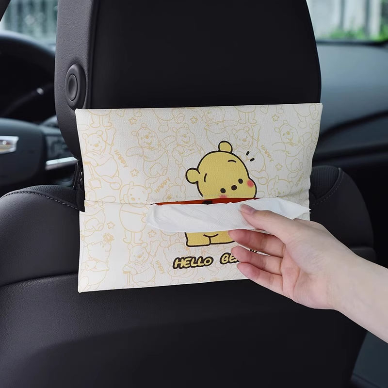 Platnena kutija za maramice za auto s karikaturalnim dizajnom, držač maramica na naslonjaču za ruku, viseća torbica za maramice u automobilu