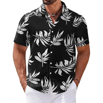 Férfi rövid ujjú ing 3D-s digitális virágmintával Hawaii-stílusban, poliészter.