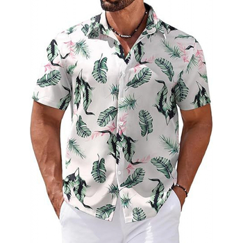 Férfi rövid ujjú ing 3D-s digitális virágmintával Hawaii-stílusban, poliészter.