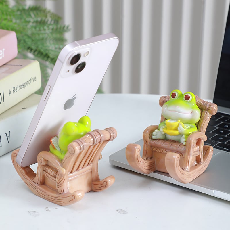 Slatka crtani žaba držač za telefon, stolna ukrasna figura u kineskom stilu, od smole