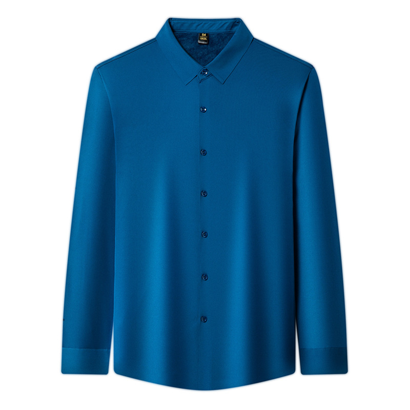 Férfi fleece-béléssel bélelt, varrat nélküli ing, téli kiadás, üzleti-kényelmi stílus, egyszínű, vasalásmentes, vastag meleg