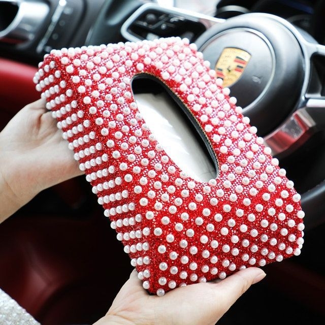 Kutija za maramice za automobil od kože od mikrovlakna s kristalnim ukrasom