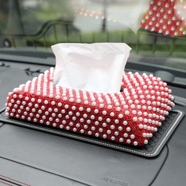 Kutija za maramice za automobil od kože od mikrovlakna s kristalnim ukrasom