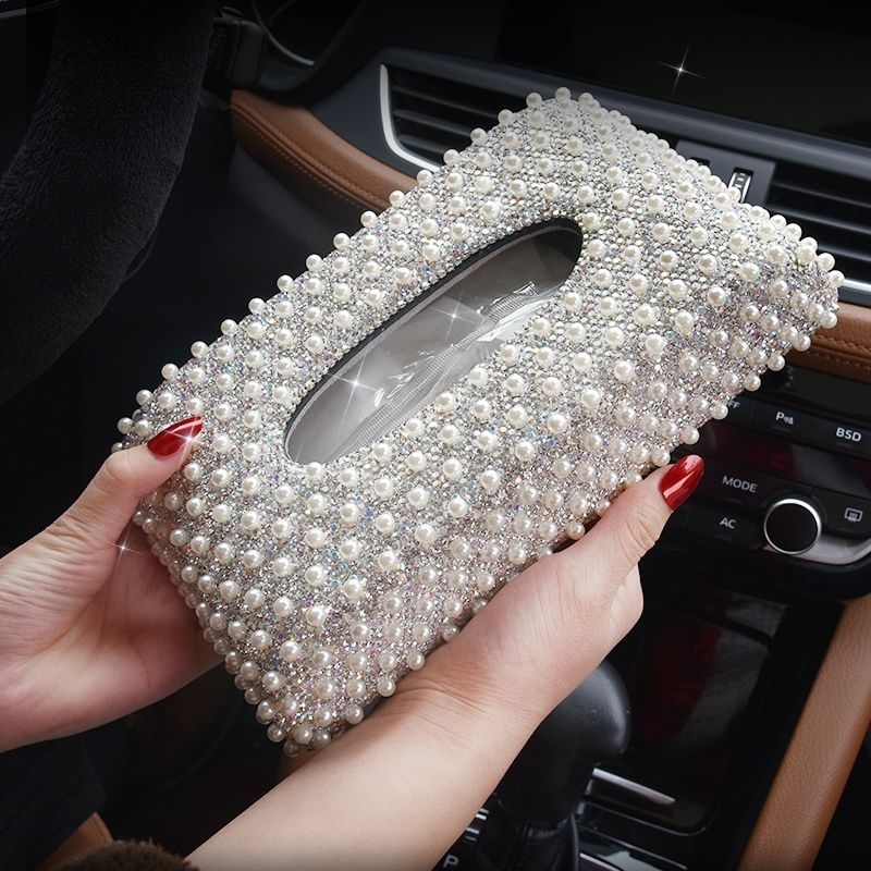 Kutija za maramice za automobil od kože od mikrovlakna s kristalnim ukrasom
