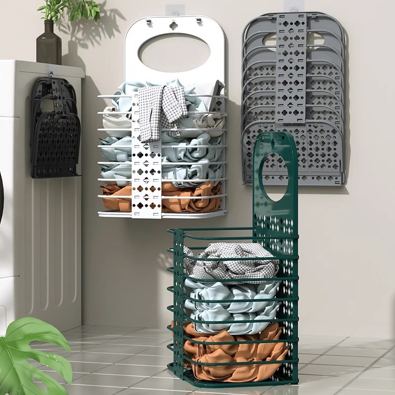 Zidni koš za prljavo rublje, plastični, sklopivi, za kupaonicu