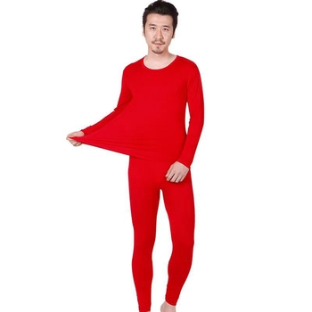 Crveni tanak set modalnog pamuka za jesen, unisex, gornji s dugim rukavima i hlače, okrugli izrez
