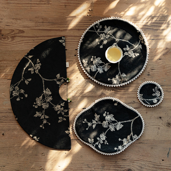 Dvostrana retro jacquard podloga za čaj, luksuzna visoka kvaliteta, zen stil