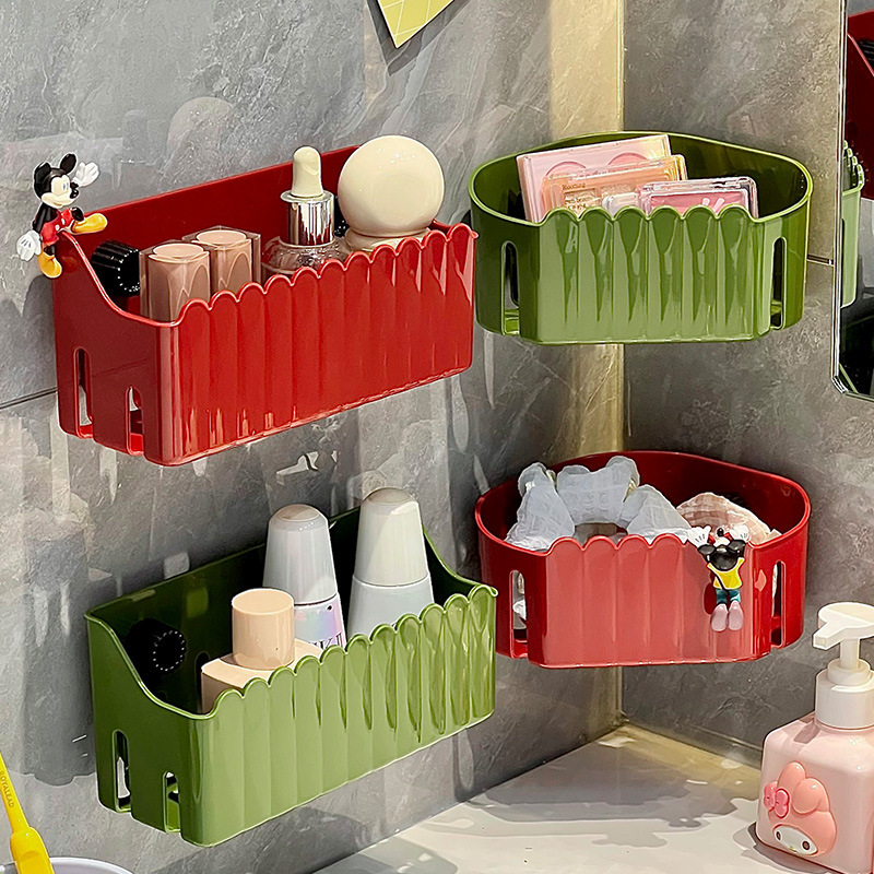 Plastični organizator za kupaonicu, košarica za pohranu kozmetike, zidni nosač bez bušenja