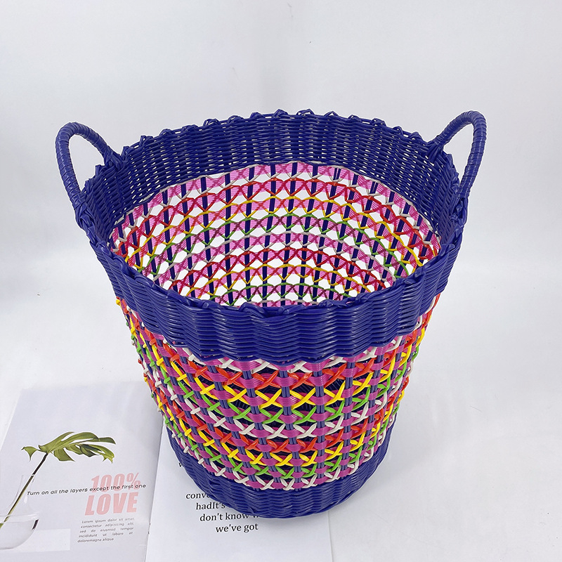 Plastični pleteni koš za rublje, velikog kapaciteta, cilindričnog oblika, za kupaonicu