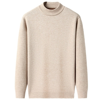 Férfi fél magas galléros pulóver fleece-béléssel, vast kötött, egyszínű