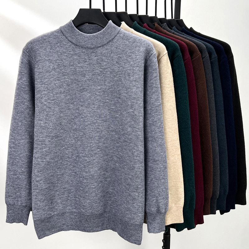 Férfi fél magas galléros pulóver fleece-béléssel, vast kötött, egyszínű