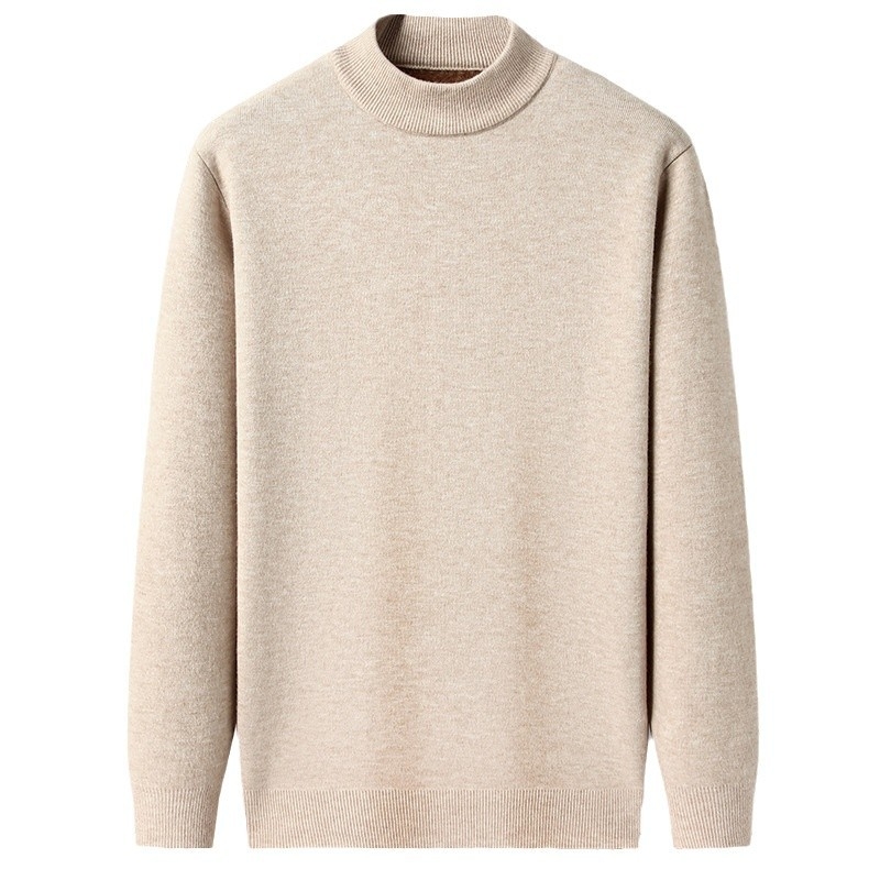 Férfi fél magas galléros pulóver fleece-béléssel, vast kötött, egyszínű